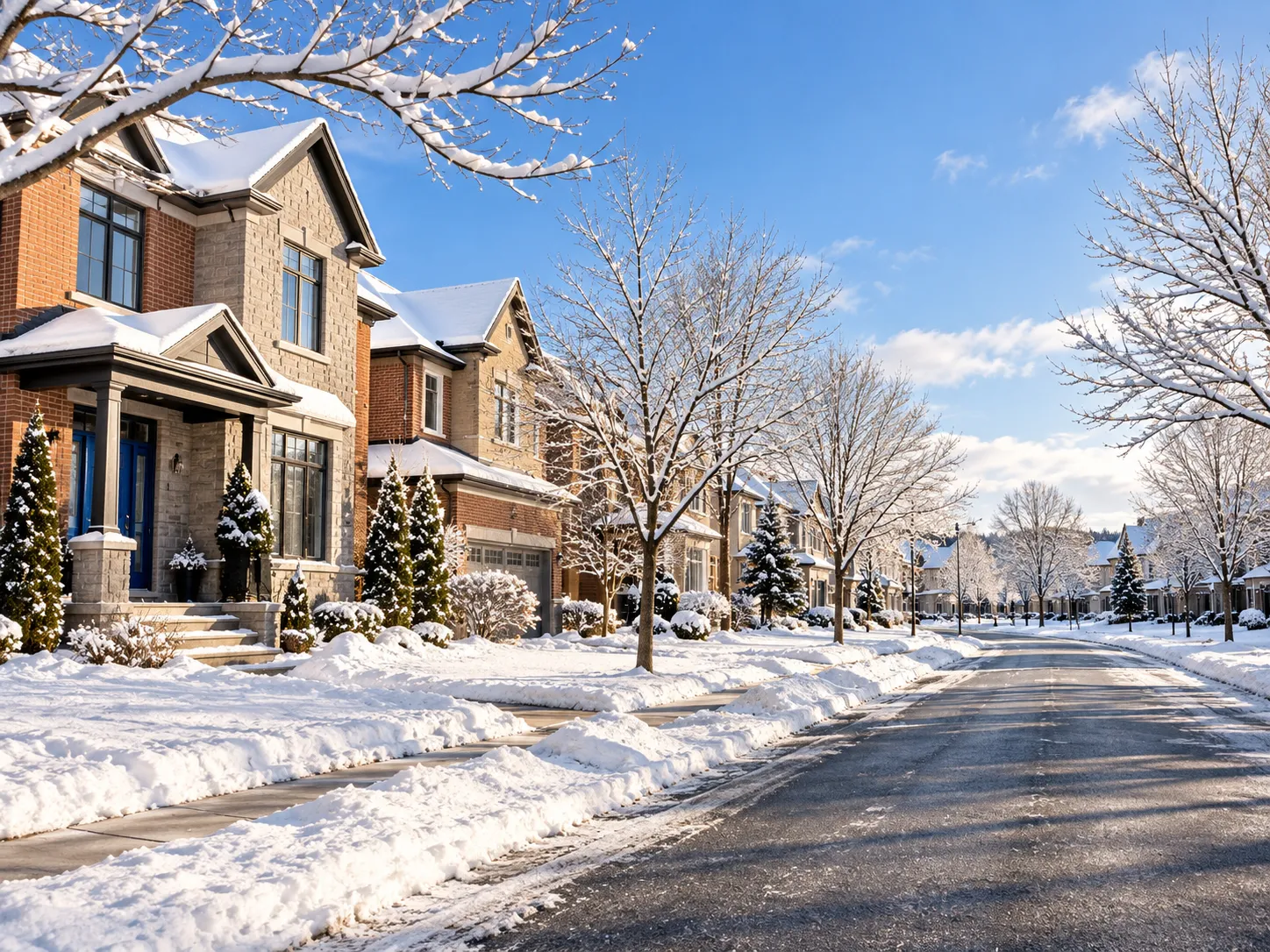 Snowy, tree-lined residential street in an Ottawa neighbourhood